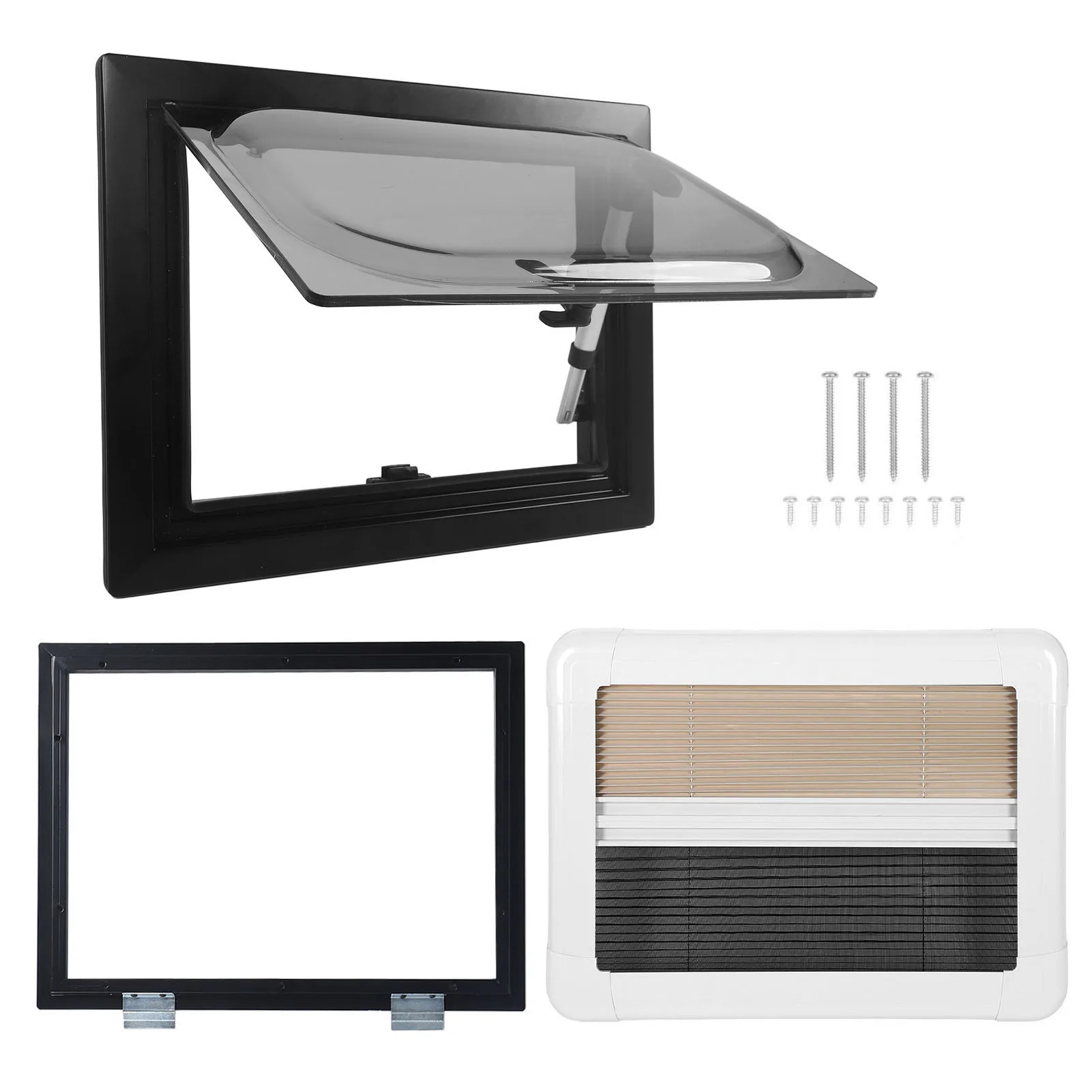 

RV Window Replacement 16 X 12 Inch RV Window with Screen Sunshade Double Layer UV Proof Right Angle Push Out Window for Trailer
