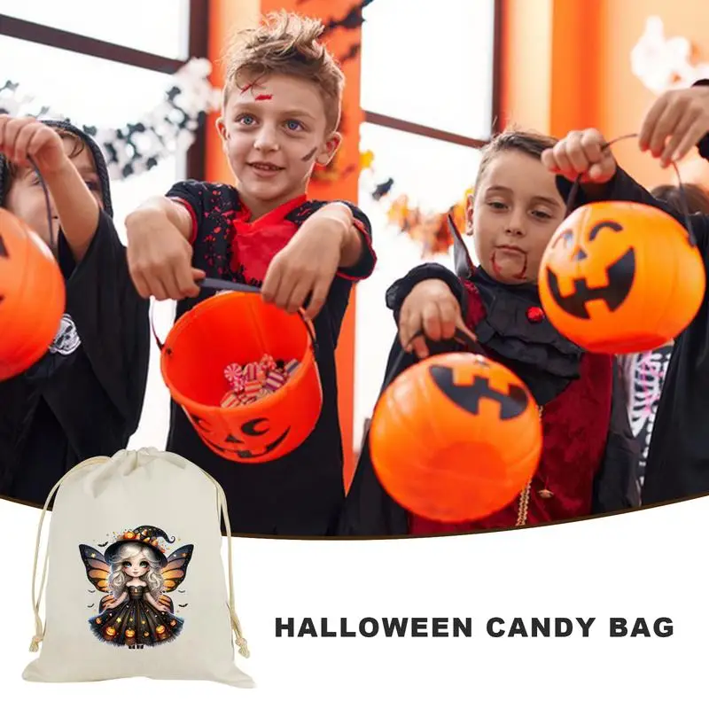 Multifuncional Halloween Party Bags, cordão de algodão, fadas impressas, doces sacos, leve, grande