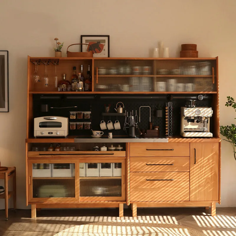 Furniture Solid wood dining side cabinet integrated against the wall Cherry wood storage cabinet Log wind hole board locker cust