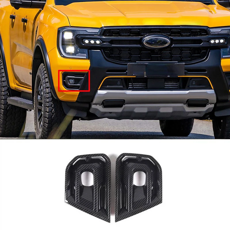 

For Ford Ranger 2023+ ABS Car Carbon Fiber Pattern Front Bumper Fog Lamp Light Cover Trim Front Fog Lamp Frame