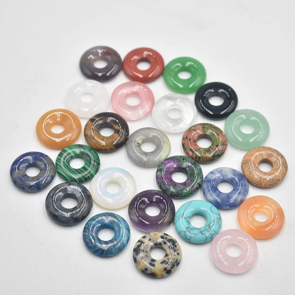 

Fashion good quality Assorted natural stone gogo donut charms pendants beads 18mm for jewelry making Wholesale 24pcs/lot free