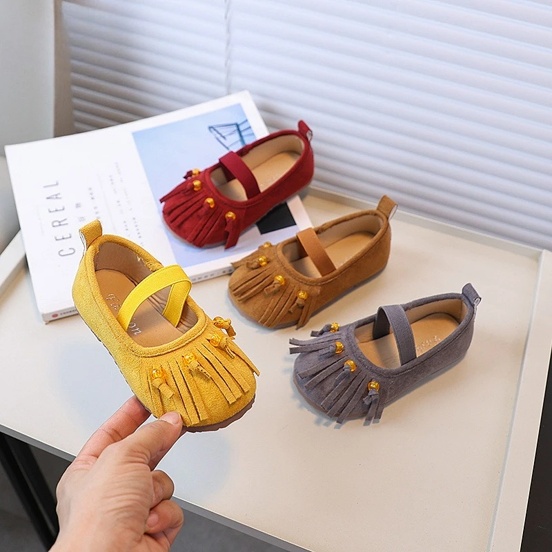 

Retro Style Children's Flats New Fashion Girls Causal Leather Shoes Tassel Versatile Kids Slip-on Loafers Princess Ballet Shoes