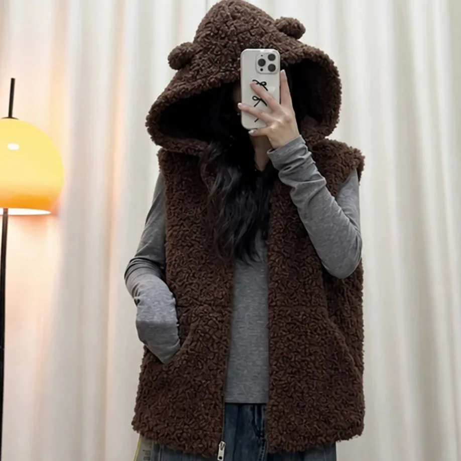 Mao Mao Hooded Vest Vest Women's 2026 Autumn New Short Casual Stacked Jacket Women