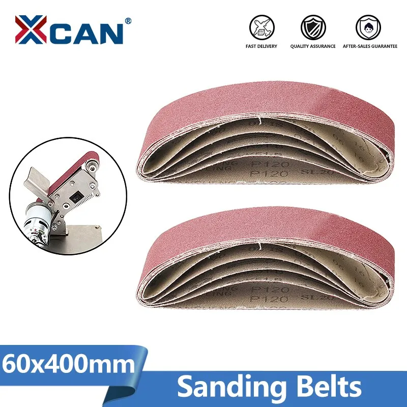 XCAN  60x400mm Sanding Belts Grit 40/60/80/120 Sander Attachment Grinder Polisher Power Tool Accessory 5pcs