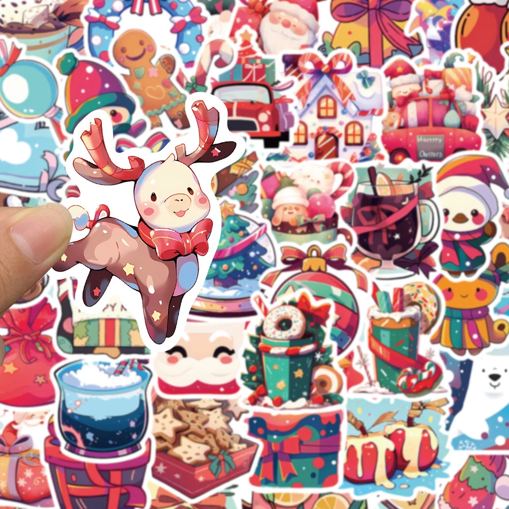 10/30/50PCS Christmas Christmas Claus Decoration Stickers Decals Waterproof DIY Stationery Diary Laptop Vinyl Kids Cute Sticker