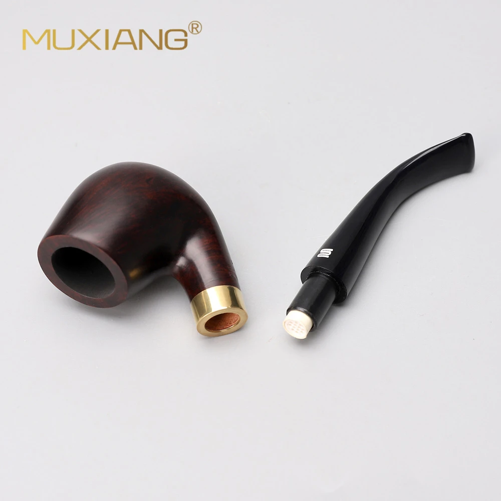 MUXIANG Classic SherlocksHolmes Tobacco Pipe Handmade Briarwood Tobacco Pipe 9mm Filte Metal Ring with cleaning accessories