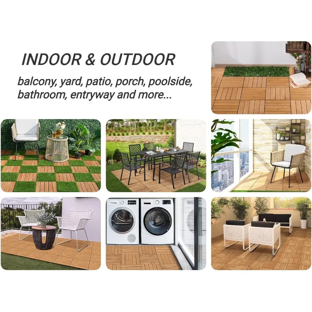 27PCS Interlocking Patio Deck Tiles Outdoor Flooring for Garden Poolside Fir Wood Indoor Natural Wood