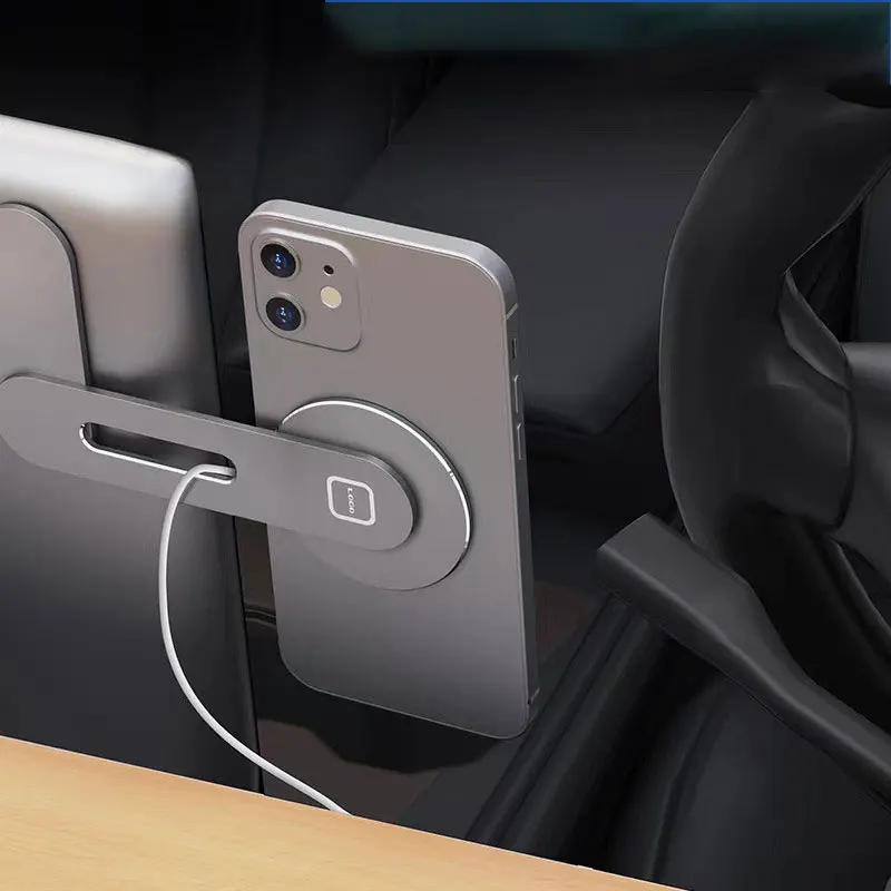 보이지 않는 접이식 자동차 전화 마운트 홀더 Tesla Model 3 Y X S BYD Atto 3 용 15W 자기 Magsafe Macsafe 무선 충전기