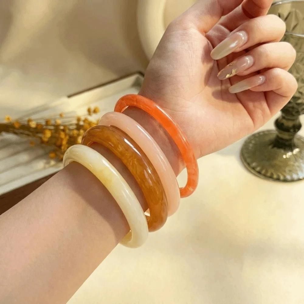 4 pcs/set Minimalist Resin Bracelet Set Light Luxury Vintage Stackable Bangle Transparent Wide Thin Layering Jewelry Gift Giving
