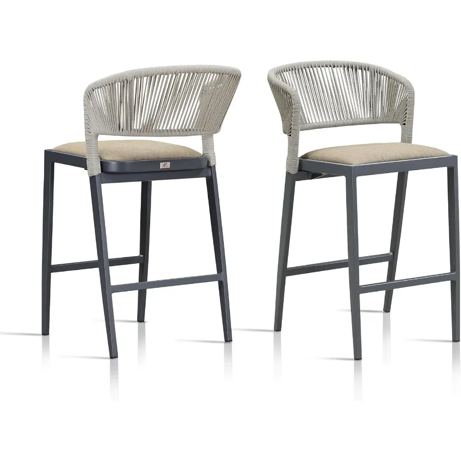 Barkruk op tegenhoogte, set van 2 buitenbarkrukken, moderne barkrukken, rieten barkrukken voor keuken, donkergrijs eilandcha