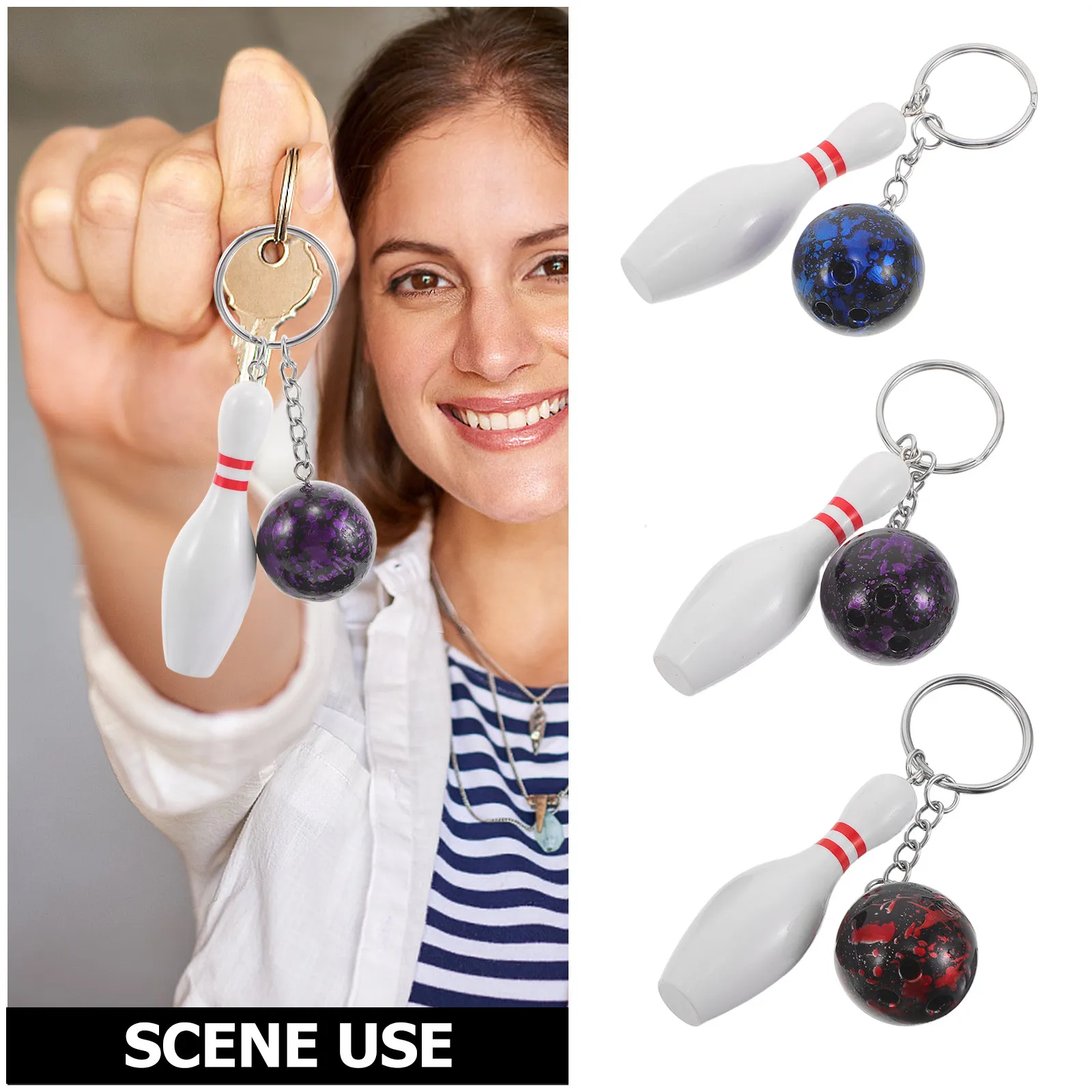 6Pcs Bowling Keychain Sport Theme Miniature Bowling Pin Ball Pendant for Backpack Decoration Multicolor Party Favors
