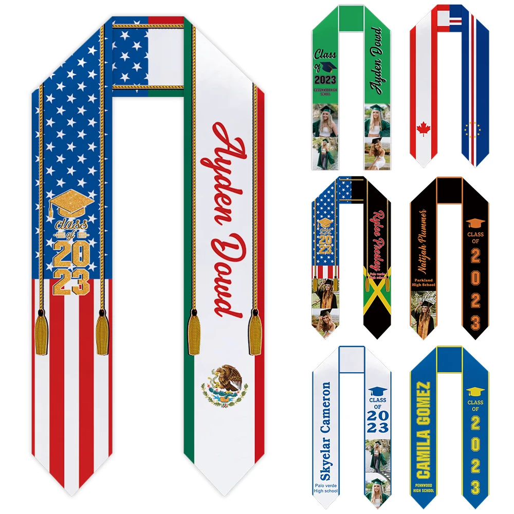 Custom Stoles for Graduation 2024 Congratulation Gifts, Personalized Country Flags Photo Sash, We are Proud of You