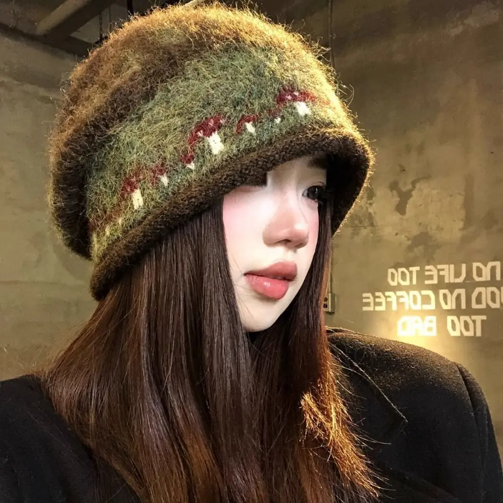 Garder au chaud Style ethnique Fair Isle Style tricoté chapeau épaissir chaud hiver pull chapeau coupe-vent rétro bonnets chapeau épicé filles