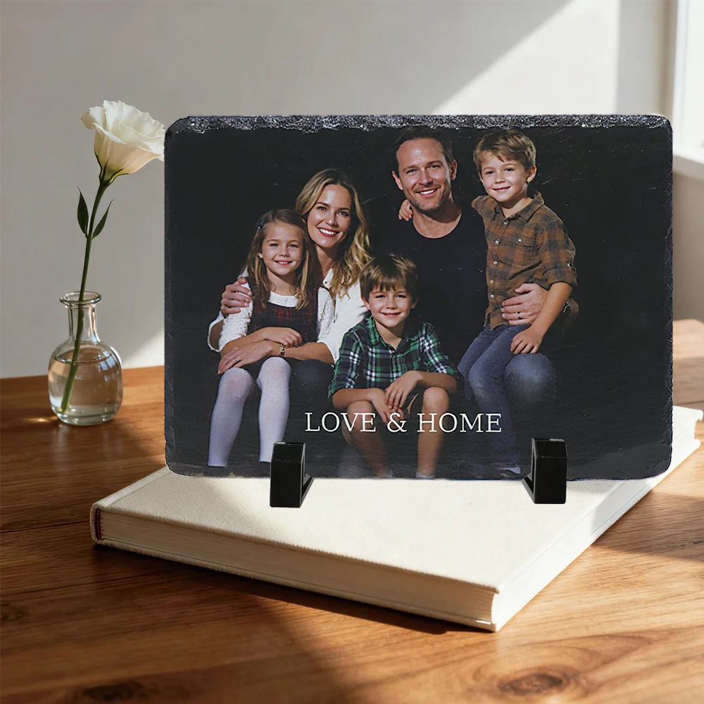 Custom Memorial Photo Slate，Personalized Engraved Stone Plaque，Unique  Rock Picture Frame for Wedding Anniversary, Home Decor