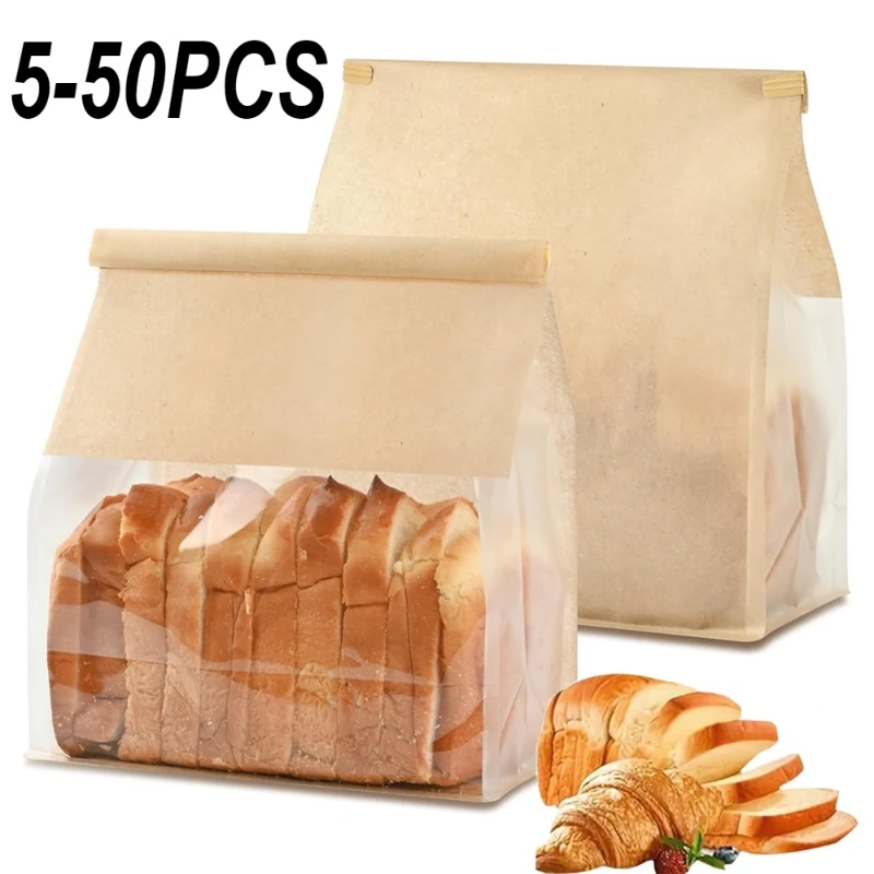 5-50 pièces sac à pain grillé fil bord roulé auto-scellant sac à pain cuisson de fête Transparent Biscuit gâteau pain grillé emballage résistant à l'huile