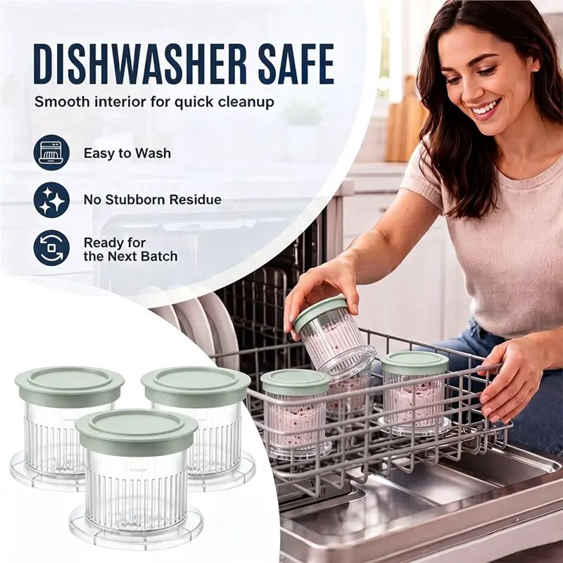 AB66-3PCS Instant Freeze Ice Cream Maker Dessert Cups Replacement Ice Cream Maker Bowl Set 0.5-Pint Freezer Cups With Lids