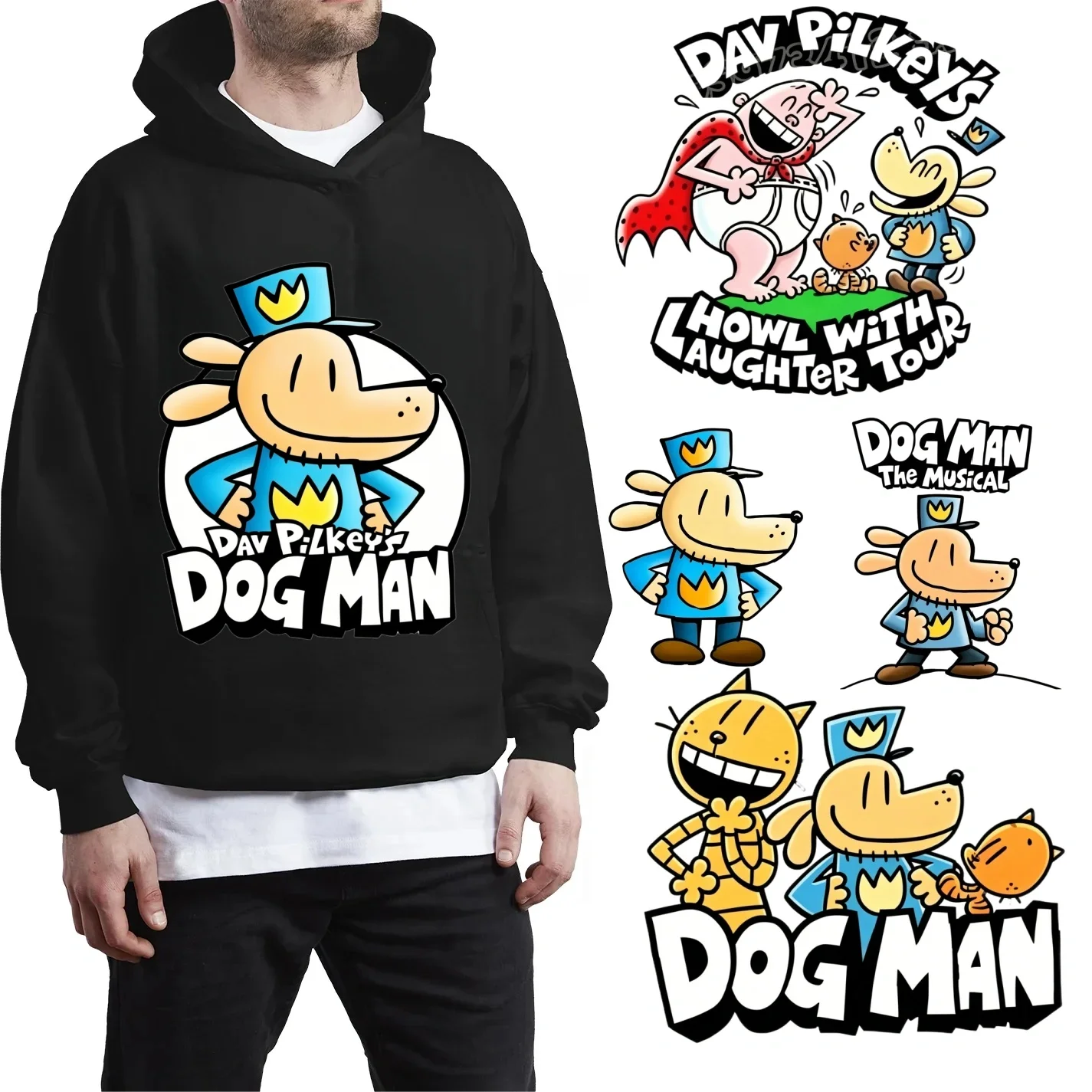 

Dog Man Creative Iron on Hot Stamping Applique Heat Transfer Stickers T-shirt Hoodie Clothes DIY Parent Cartoon Activities Paste