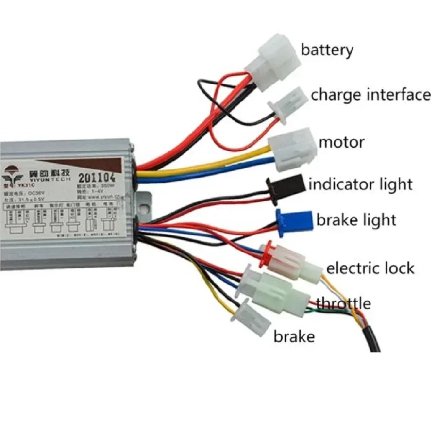 YIYUN YK31C Brushed Motor Controller 24V/36V/48V Twist Throttle With 250W/350W/500W/1000W One Set For Electric Scooter E-Bike