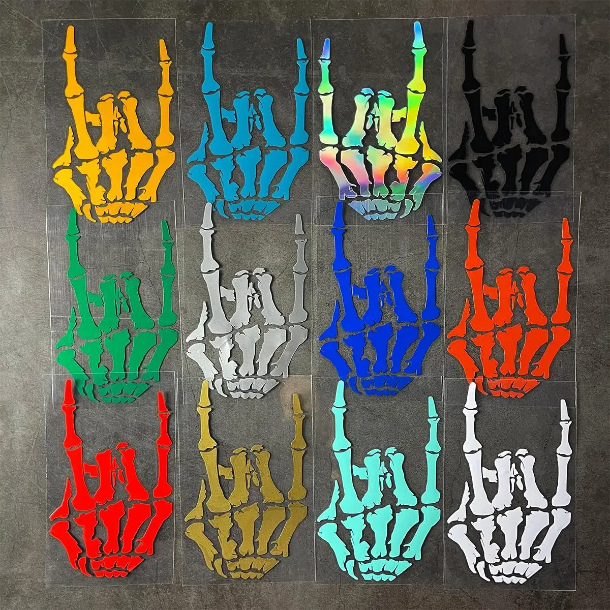 Adesivo reflexivo esqueleto rock gesto moto corpo decoração adesivo capacete modificação adesivo acessórios de moto