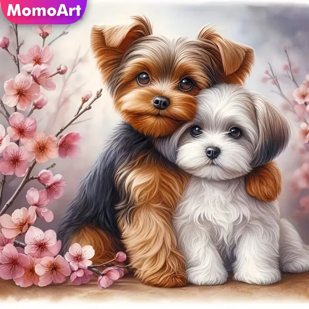 Momoart Diamantmalerei Hund Tier, geeignet für Anfänger, Diamantmosaik Blume, DIY Bastelset, Stickerei, einzigartiges Geschenk