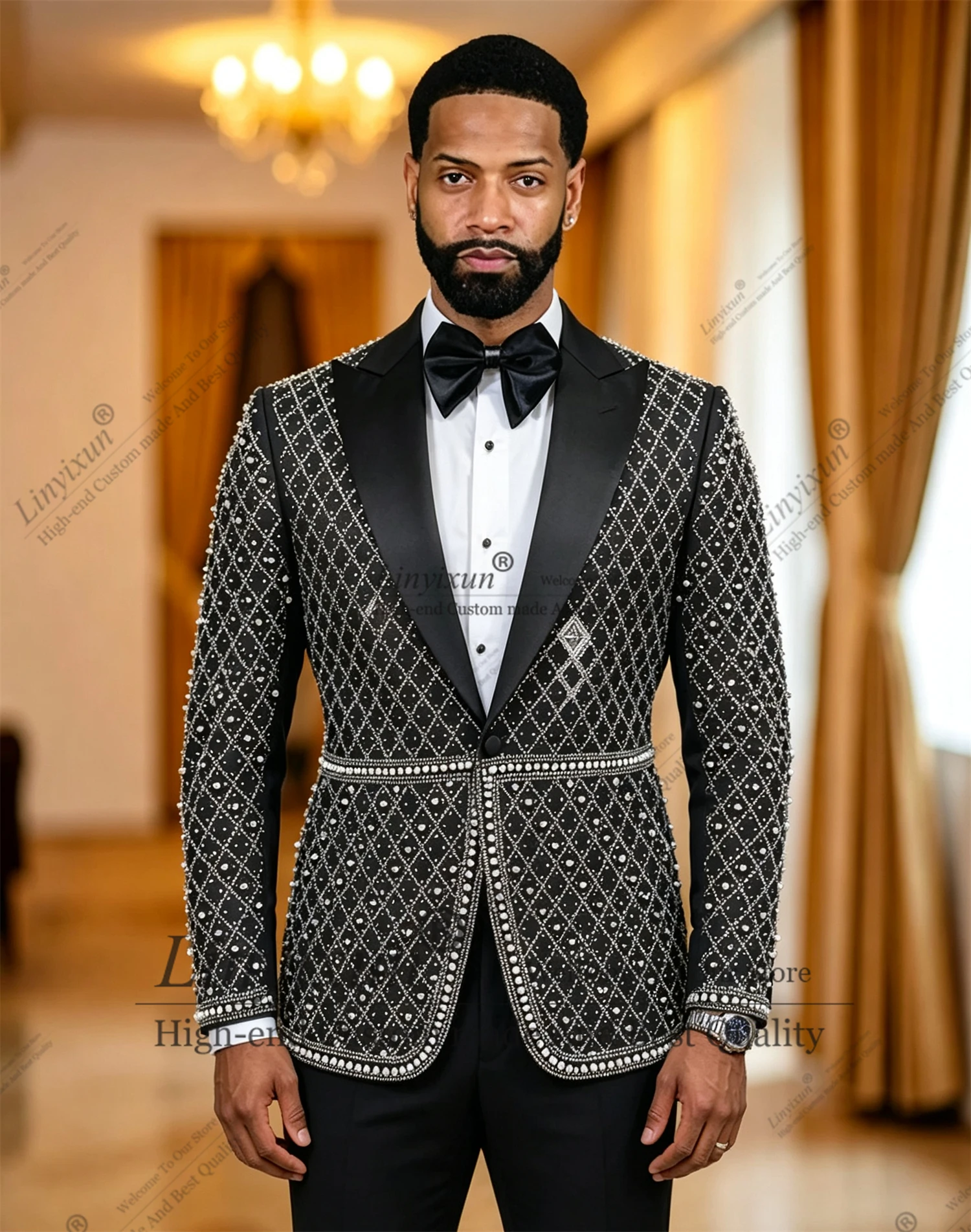 Formal banquet design series Crystals Beading Suit For Man Italian Design Prom Blazer Pants Customized Groom Wedding Tuxedos