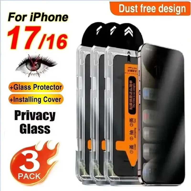 

3PCS Dust Free Installation Screen Protector For Iphone 17 Pro Max/17 Pro/17 Air 16 Plus HD Privacy Glass Anti-Scratch Films