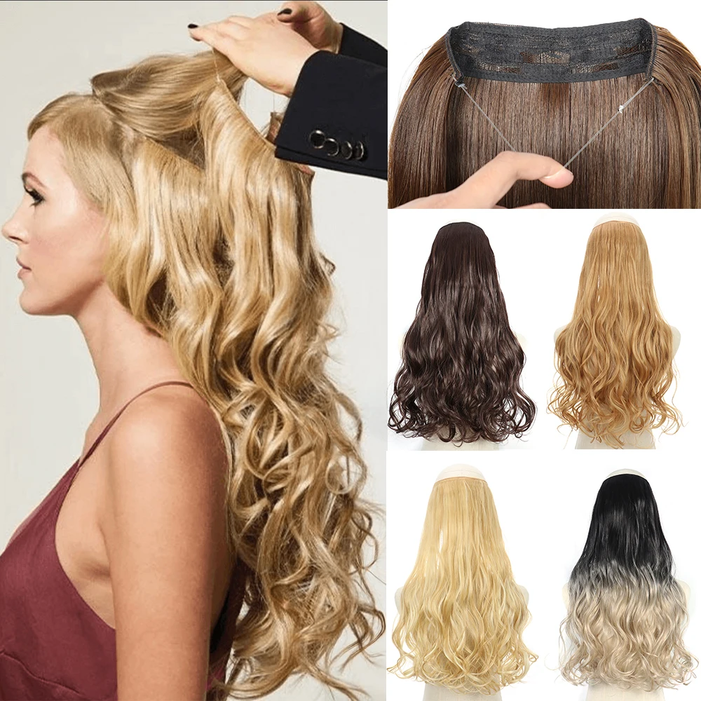 Synthetic Hair Extensions No Clip Wave Hair Extensions Natural Hidden Secret False Hairpiece One Piece Fish Line Fake Hair Piece