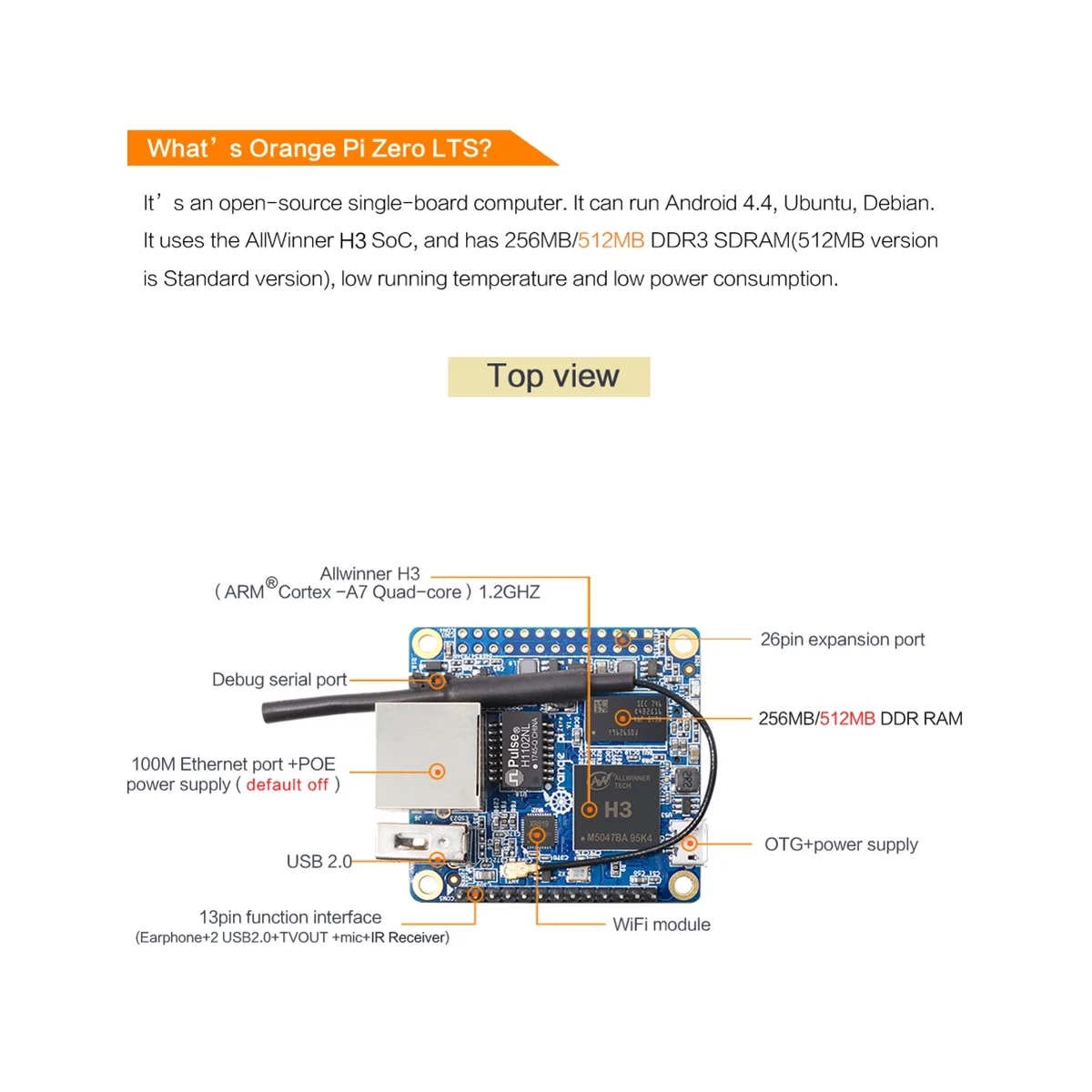Orange Pi زيرو 512 ميجابايت H3 -Core ، كمبيوتر لوحي واحد مفتوح المصدر ، تشغيل أندرويد 4.4 ، صورة دبيان