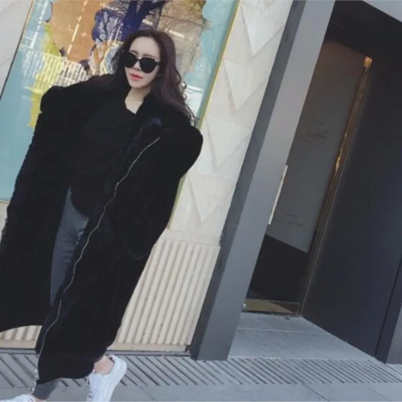 Oversized Winter Warm hooded Large size Long Solid color Faux Fur Coat 2024 Casual Long sleeve Women Fur Jacket Outwear