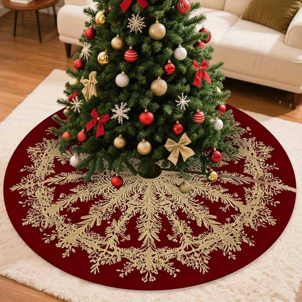 VIKAMA Schneeflocke Kiefer Zweig Weinrot Weihnachtsbaum Kleid Weihnachtsbaum Basis Abdeckung Home Weihnachtsdekoration