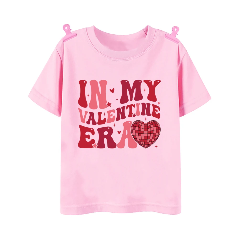 In My Valentie Era Heart Printed Kids Shirts Valentine\'s Day Party Boys Girls Outfit T-shirt Child Short Sleeve Tee Toddler Tops