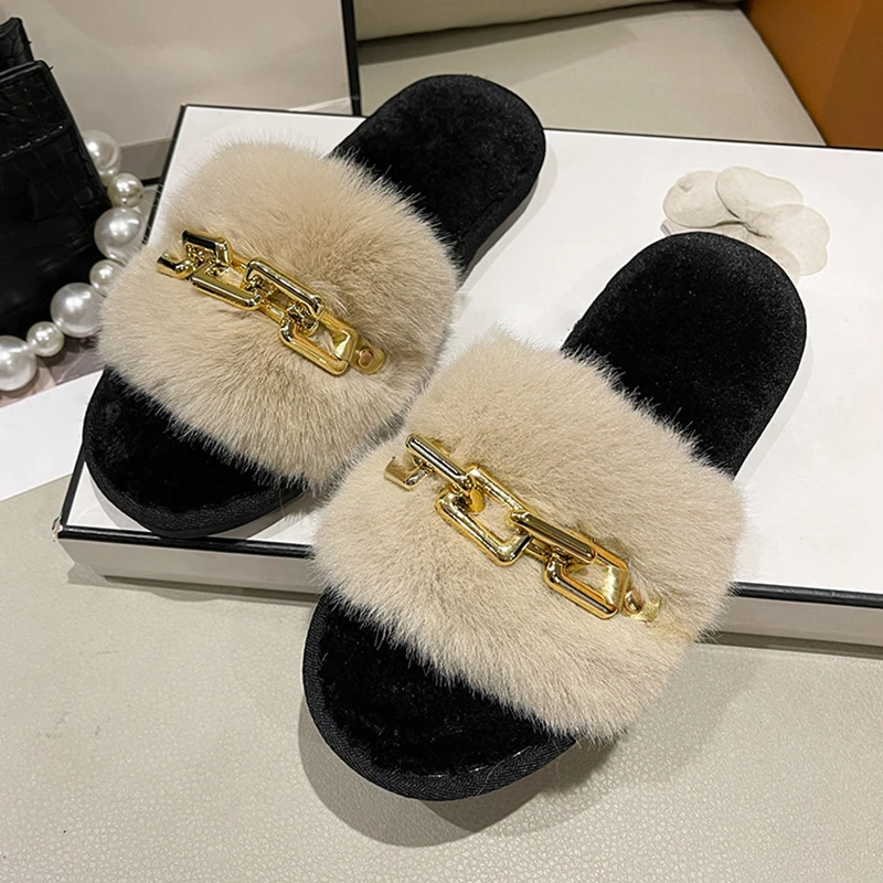 رقيق النعال المنزل الشتاء سلسلة عادية أحذية مصممين النساء 2024 منصة داخلية أفخم الشرائح الفتيات موضة أنيقة حجم كبير #5