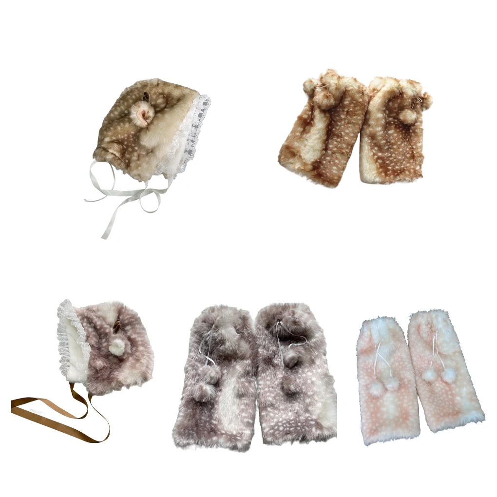 Kawaii Lace Winter Hat Costume Bomber Hats Faux Fur Plush Reindeer Furry Boots Socks Cover Gothic Cap Leg Warmers Performance