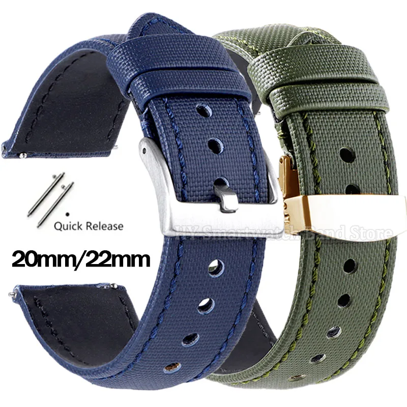 20 مللي متر 22 مللي متر Sailcloth حزام ساعة نيلون ل Seiko لهواوي GT4/3/2 الإفراج السريع سوار مقاوم للماء للطي مشبك المعصم الفرقة