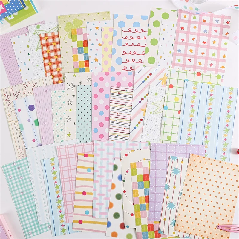 100pcs Cute Pattern Double-Sided Paper, Star Polka Dot Scrapbook Paper