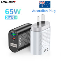 USLION Australian Plug 65W Gan Charger for Australia New Zealand AU Plug PD 33W Fast Charger QC 3.0 USB Adapter for iPhone Sony