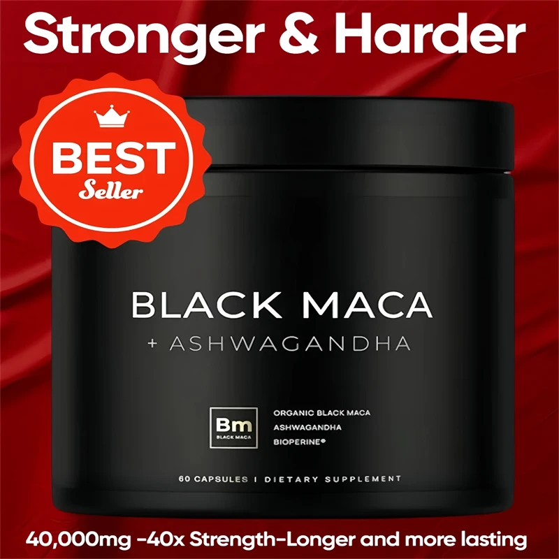 

40000mg Black Maca Root Ashwagandha Capsules 40x Strength Male Enhancing Pure Maca Pills Booster for Men Energy, Endurance