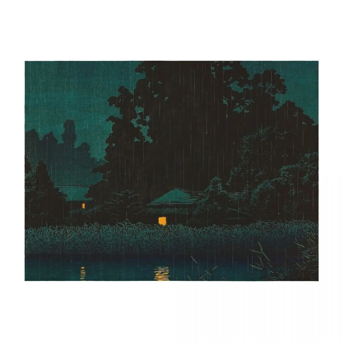

Rain at Omiya Japanese Woodblock Print Vintage East Asian Art by Kawase Hasui Throw Blanket Furrys Soft Big Blankets