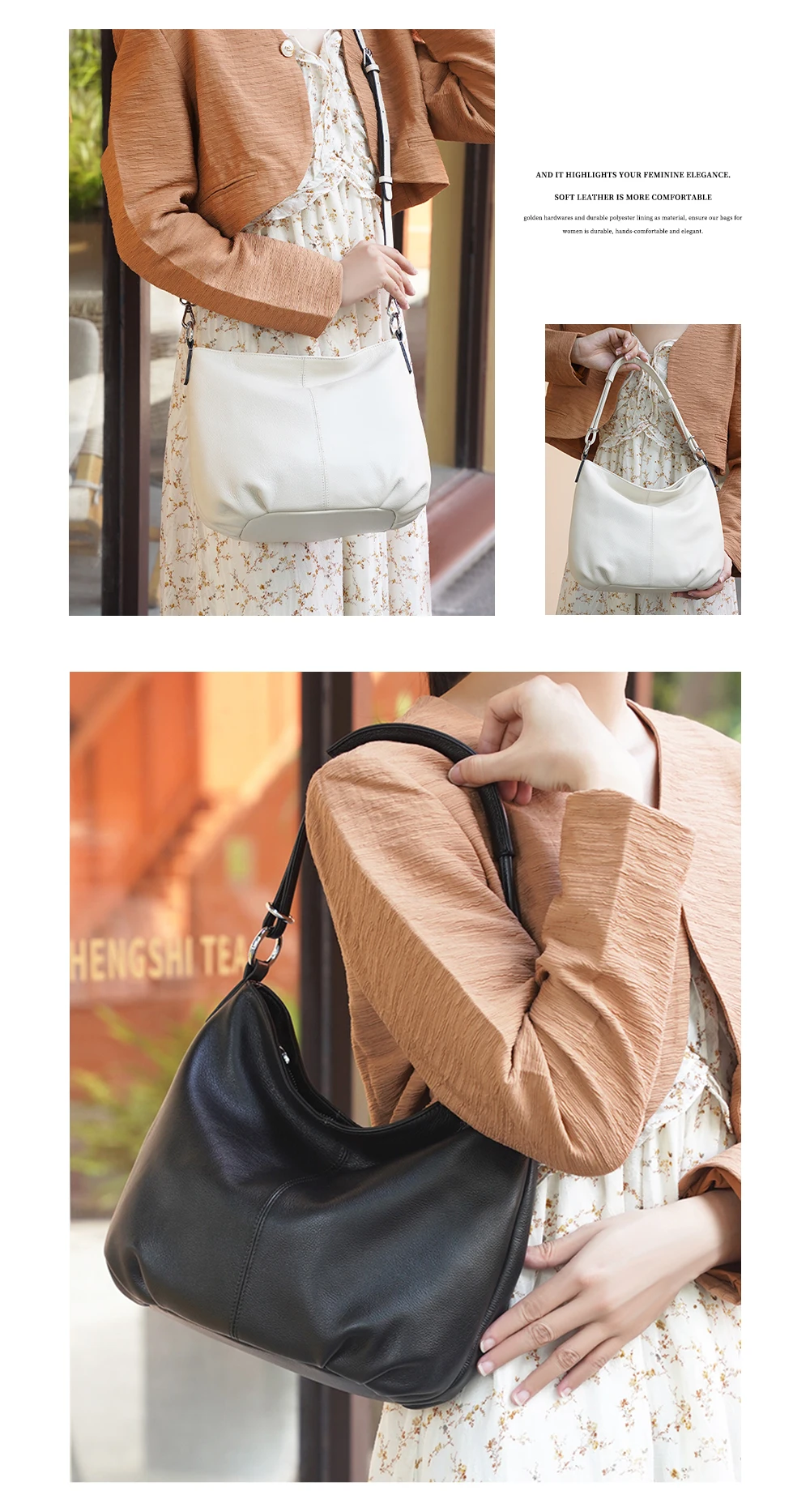 Zency Damen-Umhängetasche aus weichem Rindsleder, modische Lederhandtasche, Umhängetasche, Schulranzen für den Pendelverkehr, bezaubernde Hobos – Detail 6