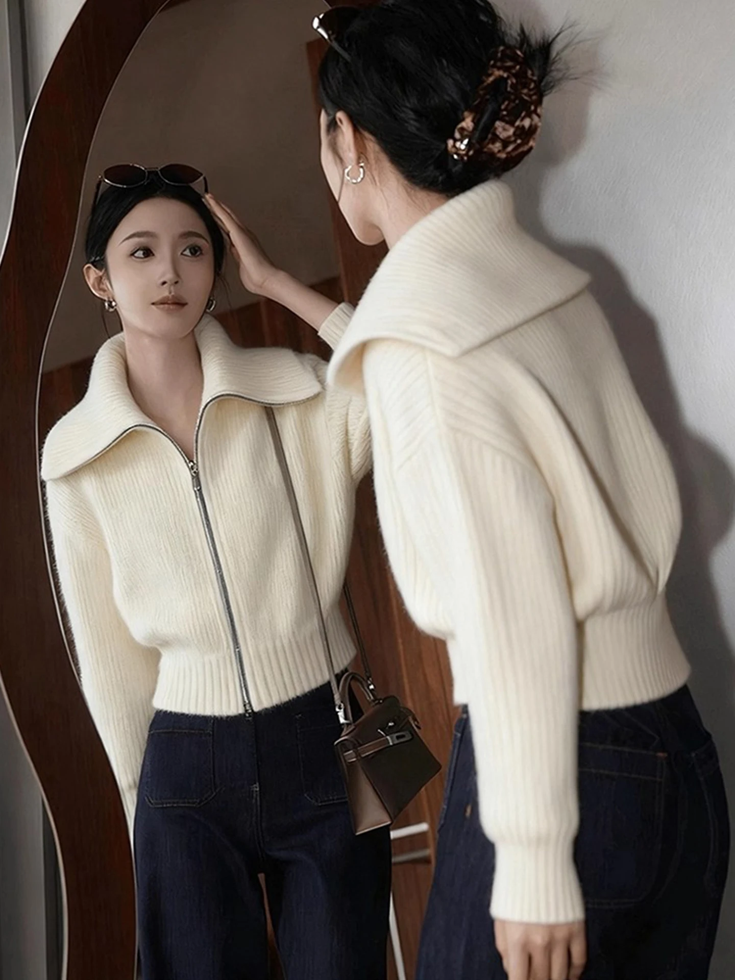 

Trendy Thiened Soft Woolen Knitted Sweater Casual Zipper Design Winter Warm Faion Women's Top Sweet Sle Commute Korean ...