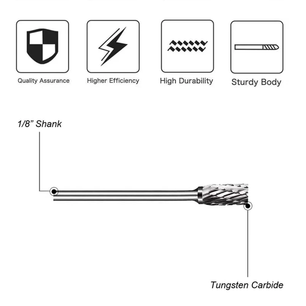 Juego de rebabas de carburo rotativas de acero de tungsteno, para perforación de carpintería, tallado de metal, grabado, pulido, longitud de cabeza de 1/4" LK-AA55