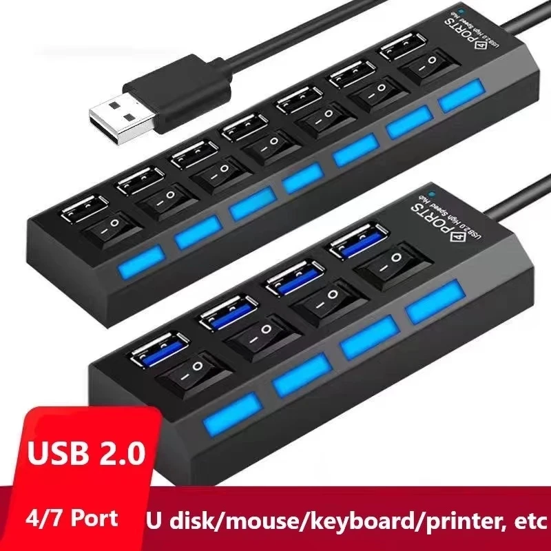Hub USB 2.0 Bộ Chia USB Đa Hub USB 2.0 Adapter USB Nhiều Cảng Adapter USB 2.0 Có Công Tắc Laptop phụ Kiện Cho Máy Tính