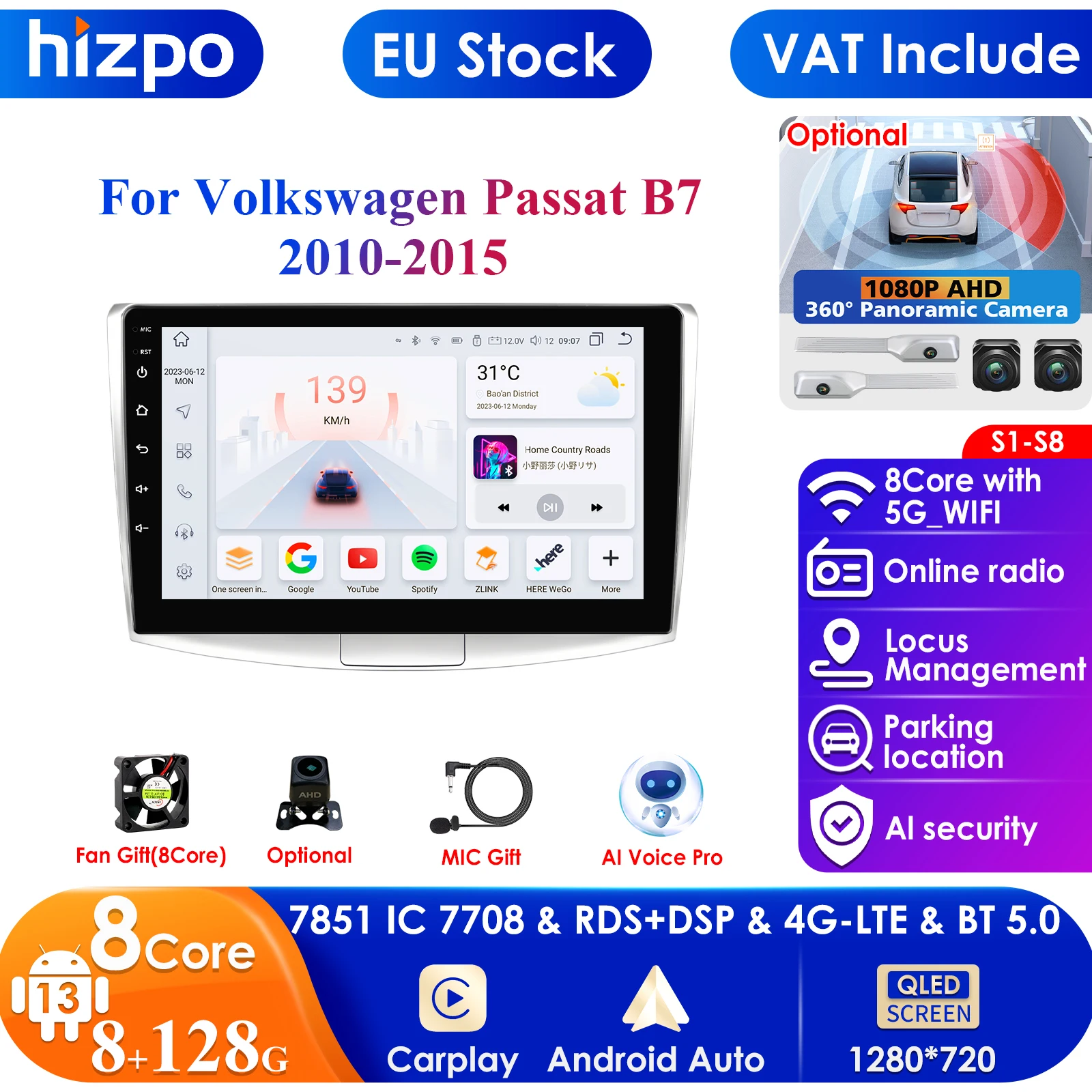 Carplay Android 13 Auto Radio for Volkswagen VW Passat B6 B7 B8 CC 2007-2021 Multimedia Player 2din AutoRadio 4G GPS Stereo WIFI