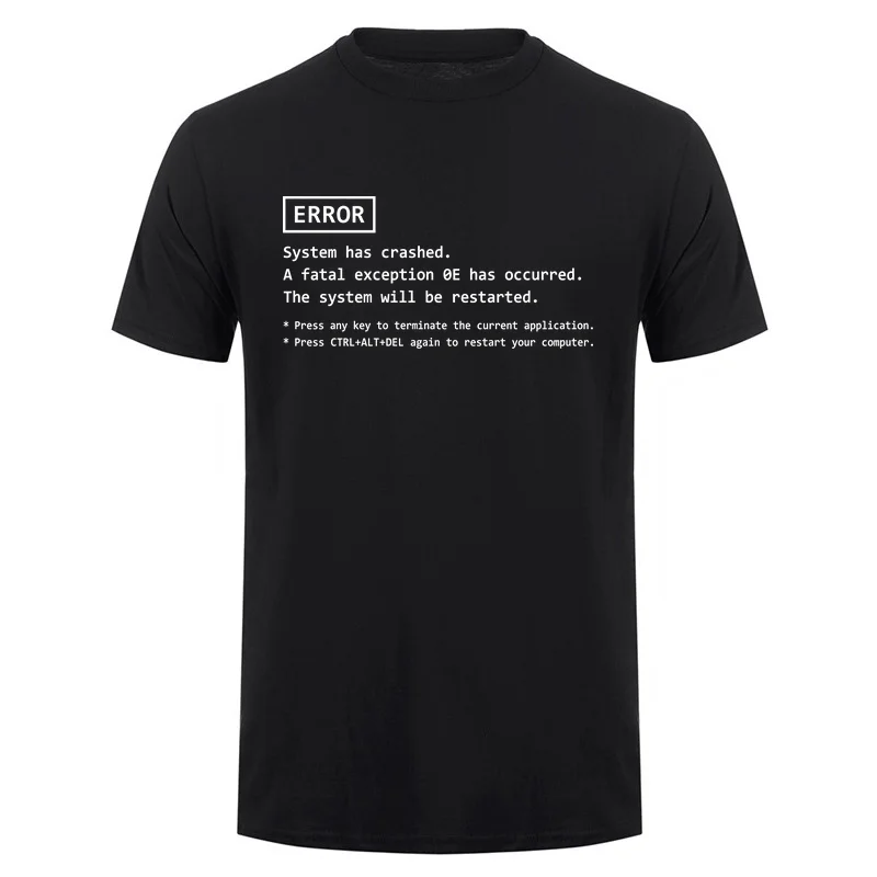 System Error Blue Screen T Shirt Funny Computer Programmer PC Geek Graphic Cotton T-shirts Tee HJ-207