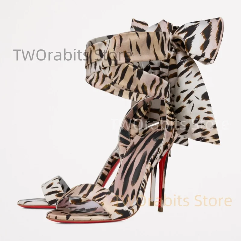 Sexy Pump Ross-Tie Zapatos De Mujer Leopard Print Sandalen Ferse Ankle Strap Frauen Schuhe Designer Chaussures Femme Kleid alias