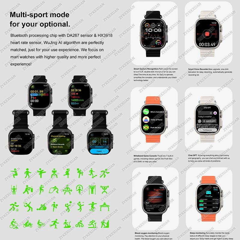 DT Ultra 3 Smartwatch Amoled Screen 4GB MP3 MP4 Player Bluetooth Network Sharing APP Store ChatGPT Smart AI Watch Men Sportwatch