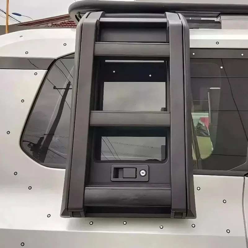 Black Stainless Steel Foldable Lift Ladder For Land Cruiser Prado J250 LC250 2024-2025 Window Roof Step Ladder Car Accessories