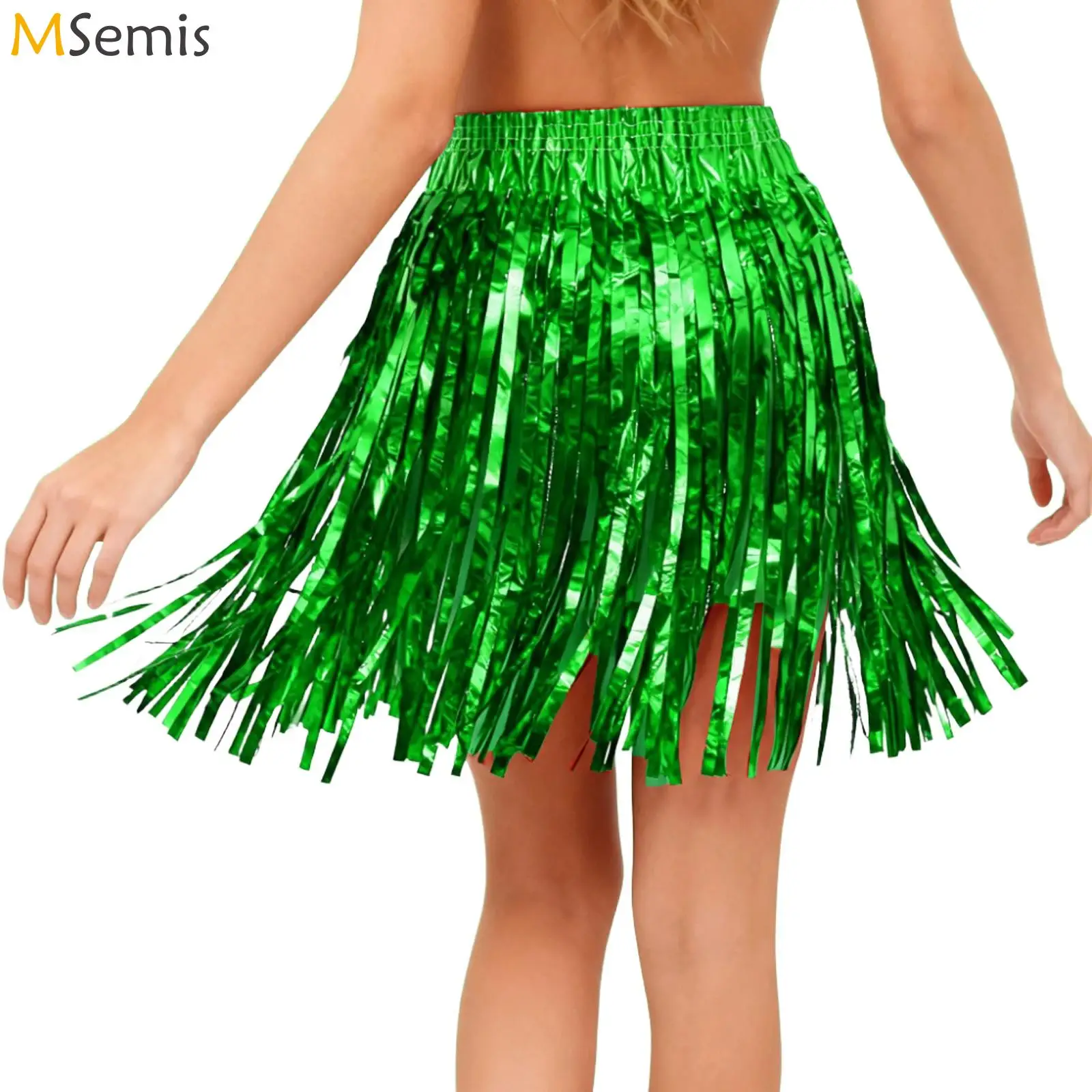 Women Shiny Sequins Tassels Metallic Dance Skirt Latin Dance Hawaii Cheerleading Fringed Skirts Streetwear Jazz Dance Costume