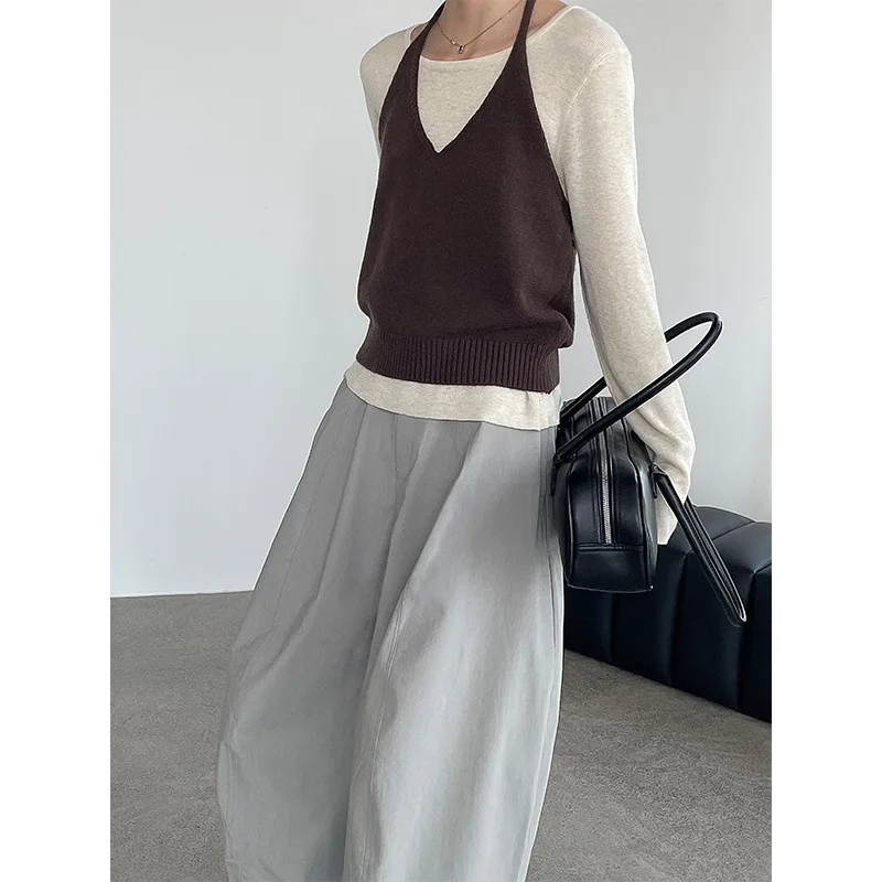 

Taochuan Korean Sle Nelace Vest round Ne Knitted Base Two-Piece Set Top Women's Woolen Knitted Sweater 2025 Autumn Regu...