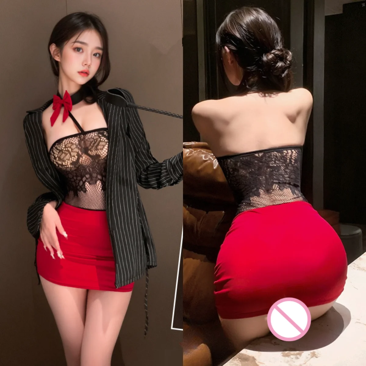 섹시한 여자 비서 코스프레 의상, 나쁜 하녀 유니폼 롤플레잉 코스튬, 섹시 란제리, 리본 레이스 서스펜더 드레스, 코스프레 속옷